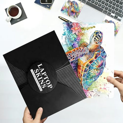 Universal Laptop Skin Sticker with 2 Wrist Pad Decals, 3-Piece Removable Vinyl Laptop Cover, Watercolor Turtle Waterproof Anti-Scratch, Easy-Trim Fit for 13.3" 14" 15.6" Laptops - color: Watercolor Turtle