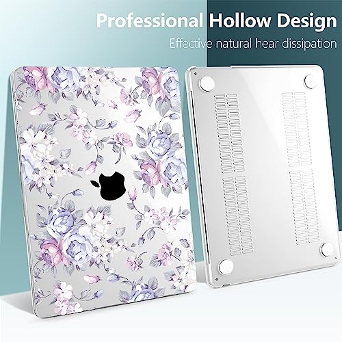 TWOLSKOO for MacBook Air 13 inch Case M5 2026 M4 2025 M3 M2 2024-2022 A3449 A3240 A3113 A2681, Plastic Hard Shell & Keyboard Cover & Screen Film for MacBook Air 13.6 inch Case, Purple Peony - color: Purple Peony