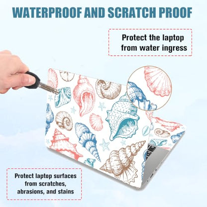 PLIGREAT 15 Inches Laptop Decal Sticker Skin Cover, Shell Line Drawing Design Laptop Sticker Decals Fits 12" to 15" Laptops Universal Waterproof Removable, Pink Blue - color: Pink Blue