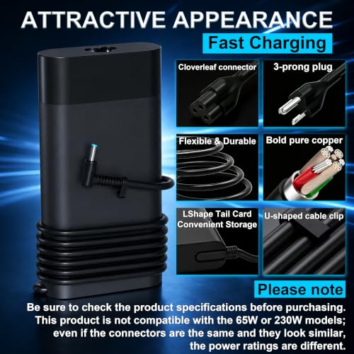 150W Laptop Charger AC Adapter Compatible with HP Zbook 15 16 17 15U 15V G3 G4 G5 G6 G7 G8 G9 Victus 15 Pavilion Gaming 15 15-bc 17 OMEN 15 17 Pavilion Gaming 15 17 Blue Tip Power Supply Cord