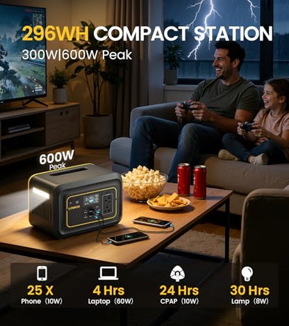 Lipower Portable Power Station 296Wh Backup Battery 300W Solar Generator | 20ms UPS, 300W AC Outlet, 1-Hour Fast Charge, Dual PD 100W USB-C, 200W Solar Input for Camping, CPAP, Home & Emergencies