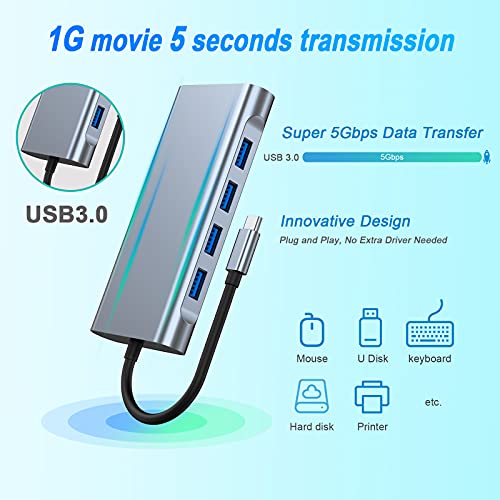 USB C HUB 11 in 1 Docking Station Compatible with MacBook Pro/Air | USB C Adapter with 4K HDMI/VGA/USB C PD/USB3.0/RJ45 Ethernet/SD/TF Card Reader/3.5mm AUX Compatible with Other Type C Laptops - size: 11 in 1