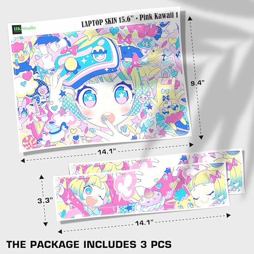 Laptop Skin Decal HP 15.6" - Kawaii Girl Laptop Cover Sticker No Cutting Required, No Bubble, Waterproof, Scratch Resistant - Including Wide Screen and Wrist Pad - size: 15.6 inch
