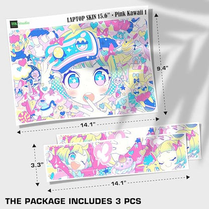 Laptop Skin Decal HP 15.6" - Kawaii Girl Laptop Cover Sticker No Cutting Required, No Bubble, Waterproof, Scratch Resistant - Including Wide Screen and Wrist Pad - size: 15.6 inch