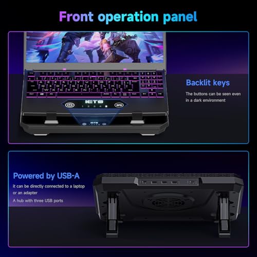 IETS GT300 Upgraded Laptop Cooling Pad with Adjustable Stand, Turbo Boosted Cooler for Rapid Cooling 10-17inch Gaming Laptop, Flexible Sealing Ring，Featuring Air Filtration and USB Hub - color: GT300B1(Hub)