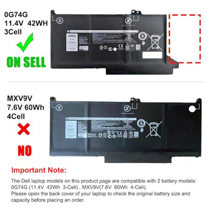 0G74G 2PFPW Laptop Battery Replacement for Dell Latitude 5300 5310 7300 7400 E5300 E5310 E7300 E7400 Series OG74G 02PFPW 3KF82 8JYHH 11.4V 42Wh 3500mAh 3-Cell - size: 8.82*5.12*1.34 inches 0G74G