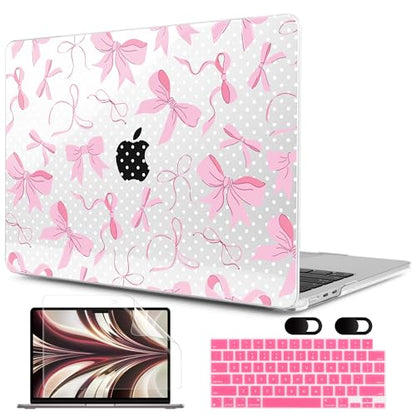 MEEgoodo Case for MacBook Pro 16 inch 2026 2024 2023 2021,Laptop Shell Compatible with M5 M4 M3 M2 M1 Pro/Max Chip,Fit Model A3429/A3428/A3403/A3186/A2991/A2780/A2485,White Polka Dots&Cute Bows - color: White Polka Dots&Cute Bows