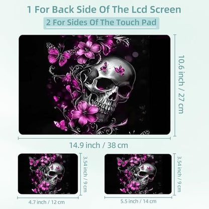 Universal Laptop Skin Decal, 3-Piece Vinyl Protector for 12 13 14 15.6" Notebook, Waterproof Anti-Scratch, Easy Trim & Bubble-Free Finish, Skull Purple Flowers - color: Skull Purple Flowers