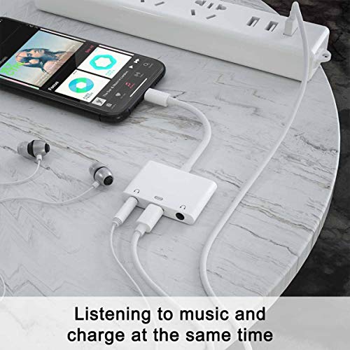 INVERSE NET 3 in1 Lightning to 3.5mm Headphone Adapter for iPhone | Dual Earphone Jack Audio and Charging Adapter, Headphone Splitter for iPhone 14/13/12/11/XS Max/XR/8/7 Plus/6/iPad