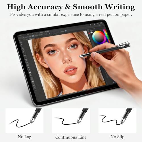 MEKO Stylus Pens for Touchscreens, 2 in 1 Capacitive Stylus | 4 Pack Thin Rubber Tip, High Sensitivity, Compatible with iPad iPhone Android All Touchscreen Devices - color: red/black