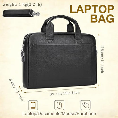 Leather Laptop Bag for Men Briefcase Fits 15.6 Inch Notebook Portable Shoulder Messenger Crossbody Bag for Travel Office - color: 15black