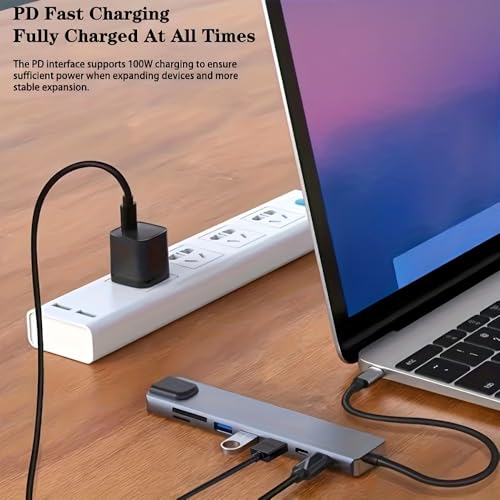 USB-C Hub, 8-in-1 Multiport Adapter with HDTV, USB 3.0, RJ45 Ethernet, SD Card Reader, and USB-C Charging Port