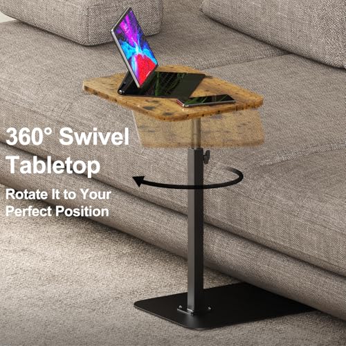 TV Tray Table Adjustable Height Swivel Couch Table with Heavy Metal Base | Slides Under Sofa, C-Shaped Side Table for Living Room, Bedroom, Bathroom, Study, and Small Spaces - color: Brown, size: 11.8*15.7 in