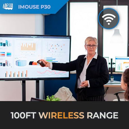 Adesso iMouse P30 Air Mouse GO Plus USB Wireless | Cursor Controler for TV, Projector, Security Camera, CCTV, Desktop, Laptop, Presentation Clicker with Charging Stand