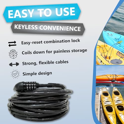 Lumintrail Long Coiled Bike Cable Lock 3/8 Inch 15ft (4, 6, 10, 15, 30ft), Weatherproof Locks for Kayak, Bike, Scooter, Outdoor Equipment, Resettable Combination Lock Anti Theft Protection - size: 15-FT