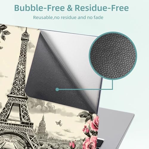 Universal Laptop Skin Decal, 3-Piece Vinyl Protector for 12 13 14 15.6" Notebook, Waterproof Anti-Scratch, Easy Trim & Bubble-Free Finish, Eiffel Tower Surrounded by Pink Rose - color: Eiffel Tower Surrounded by Pink Rose