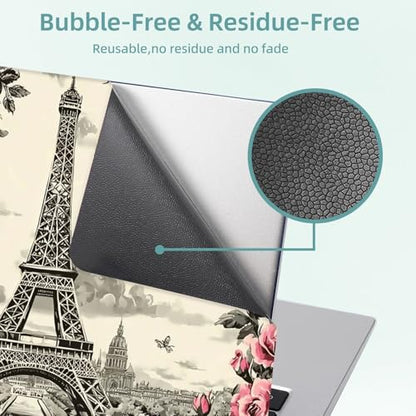 Universal Laptop Skin Decal, 3-Piece Vinyl Protector for 12 13 14 15.6" Notebook, Waterproof Anti-Scratch, Easy Trim & Bubble-Free Finish, Eiffel Tower Surrounded by Pink Rose - color: Eiffel Tower Surrounded by Pink Rose