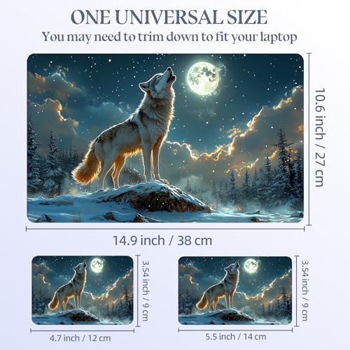 Universal Laptop Skin Sticker Decal,15.6 Inch Laptop Vinyl Cover for 13" 14" 15.6" Laptop,Scratch-Resistant Waterproof Protector Wrap,Reusable with Wrist Pads,Moon Wolf Snow Howl - color: Moon Wolf Snow Howl