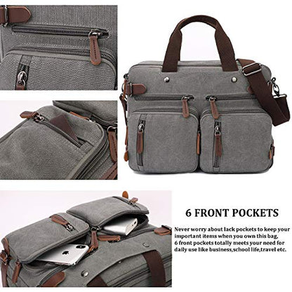 CROCOD 3 In 1 Canvas Convertible Laptop Bag for Men Women, 17.3 inch Laptop Messenger Bag Work Briefcase, Computer Shoulder Bag for Travel Business Office (17.3 Inch, Grey) | 3 In 1 - color: Grey