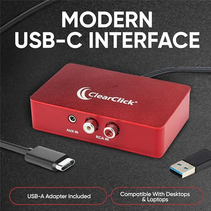 ClearClick Audio to USB 2.0 - Second Generation - Audio Capture & Live Streaming Device - Input 1/8" 3.5mm Aux AV RCA - USB-C Plug & Play