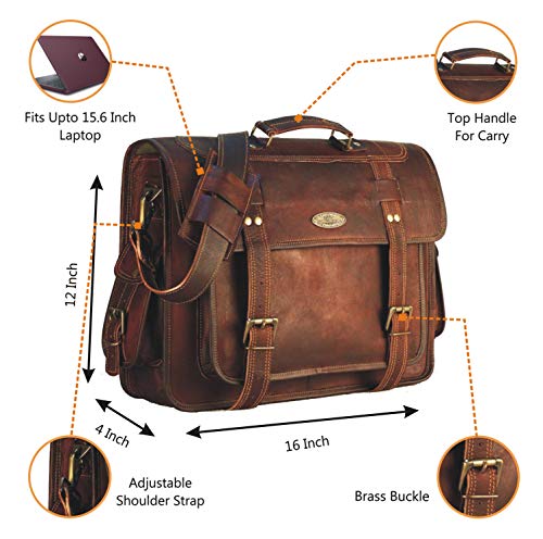 Leather Messenger Bag For Men, Vintage Handmade Laptop Briefcase and Shoulder Bag for Men, Business Satchel Office Bag - style: Large