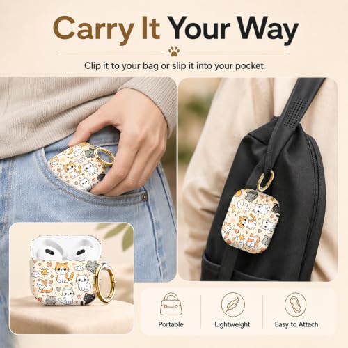 Compatible with AirPod 4 Case 2024, Cute Hard Plastic Protective Cover for Airpod 4th Generation Women, Shockproof Shell Skin with Gold Ring Keychain,Cute Cats Hearts Clouds Sun Moon Stars - color: Cute Cats Hearts Clouds Sun Moon Stars