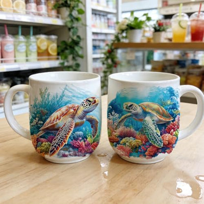Peacoblue UV DTF Cup Wraps Transfer Stickers Sea Turtles and Coral Pattern, 10 Sheets Waterproof Custom Vinyl Transfer Sticker 16oz Coffee Glass Cup Tumbler Bottle Mug Decals for Men Women - style: Sea Turtles and Coral