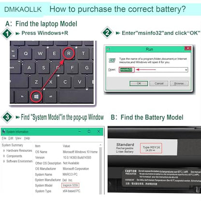 M5Y1K 14.8V Battery for Dell Inspiron 14 15 17 5000 3000 Series 5559 | 5558 3551 3451 3558 i3558 3567 5755 5756 5458 5759 5758 5759 GXVJ3 453-BBBQ WKRJ2 VN3N0 HD4J0 991XP P63F P47F P51F P52F P64G - size: 10.6*1.5*0.75inch