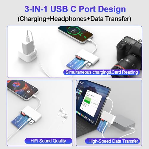 5-in-1 Multi USB C SD/TF/Smart Card Slot+USB OTG Memory Card Reader for iPhone 16/iPad Pro，DOD Military Common Access CAC Smart ID Card Reader for iPhone 16 15/iPad Pro/Mac/Samsung/Laptop/Tablets - color: white