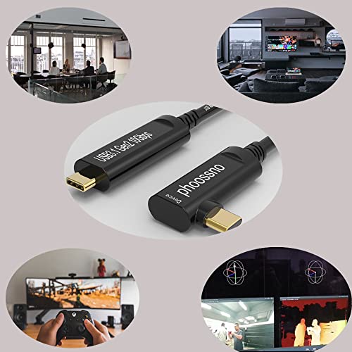 phoossno USB C to C Fiber Optical Cable USB 3.1Type C Angle Cable 10Gbps 33FT Compatible with Microsoft Azure Logitech Camera Aver &Vaddio & Barco ClickShare Touch Screen Kinect Intel RealSense - size: 10M C-C Right 90