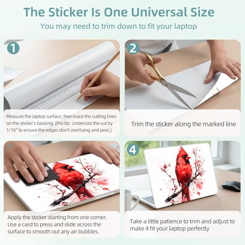 Universal Laptop Skin Decal, 3-Piece Vinyl Protector for 12 13 14 15.6" Notebook, Waterproof Anti-Scratch, Easy Trim & Bubble-Free Finish, Red Cardinal Bird - color: Red Cardinal Bird