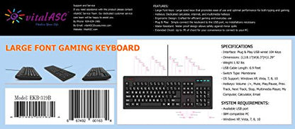 New 104-Key Large Print USB Wired 7ft, Spill-Resistant, Sleek Black, Durable Keyboard for Laptop, Mac, TV, and Computer (Black) - color: Black