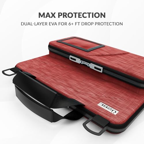 13-14 Inch Always-on Chromebook Protective Hard Case with Accessory Pouch and Adjustable Shoulder Strap - color: Deep Red