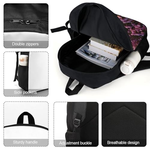17 In Laptop Backpack Water Resistant Travel Backpack Black | Sunset And Flower Sea, Breathable Airflow Back Panel, Adjustable Ergonomic Shoulder Straps, Foam-Padded Top Carry Handle