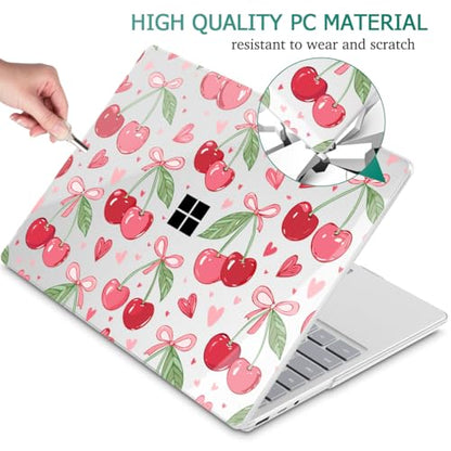 Case for Surface Laptop 5/4/3 13.5", Cherries & Pink Bows | Hard Shell Case with Keyboard Cover & Screen Protector. Fits Surface Laptop 5/4/3 13.5" Metal Palm Rest Models 1951/1868. - color: Cherries & Pink Bows