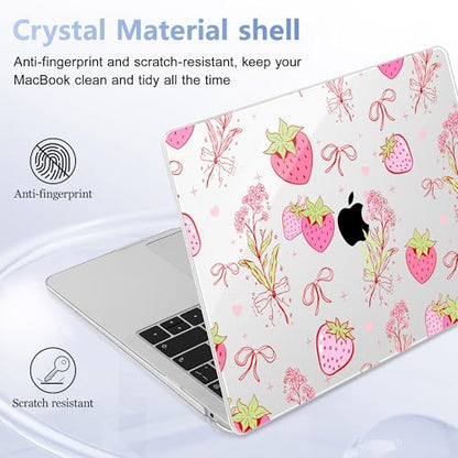 May Chen Compatible with MacBook Air 13 inch Case 2022 2021, 2020-2018 Release Model: M1 A2337 A2179 A1932, Plastic Hard Shell Case Cover for Mabook Air 13 inch with Retina Dispaly, Strawberry Bow - color: Strawberry Bow