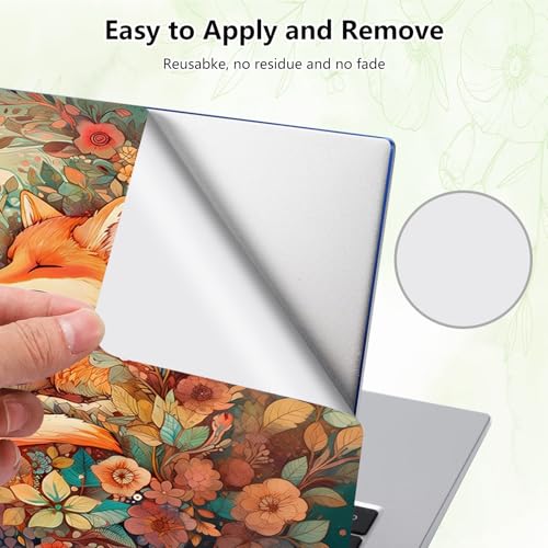 Laptop Skin Sticker Decal, Universal Reusable Vinyl Laptop Cover for 12" 13" 13.3" 14" 15" 15.4" 15.6" Notebook PC, Reusable Waterproof Scratch-Resistant with 2 Wrist Pads,Cute Fox Flowers - color: Cute Fox Flowers