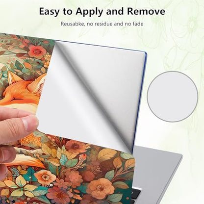 Laptop Skin Sticker Decal, Universal Reusable Vinyl Laptop Cover for 12" 13" 13.3" 14" 15" 15.4" 15.6" Notebook PC, Reusable Waterproof Scratch-Resistant with 2 Wrist Pads,Cute Fox Flowers - color: Cute Fox Flowers