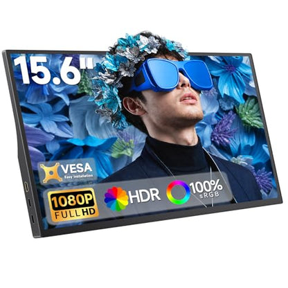 15.6" Portable Monitor, Dual USB C HDMI Laptop Screen Extender for Laptop | Ultra-Slim Travel IPS Display with HDR, 100% sRGB, VESA Mount & Built-in Speakers for Mac Phone PS5 Xbox Switch - size: 15.6