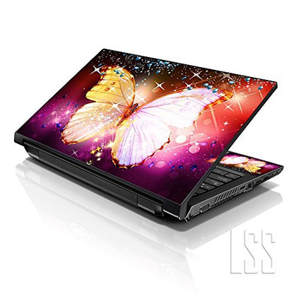 LSS 15 15.6 inches Laptop Sleeve Bag with Matching Laptop Skin Sticker Combo | Carrying Case w/Handle & Adjustable Shoulder Strap for 14" 15" 15.6" - Sparkling Butterfly - color: Sparkling Butterfly, size: 15 inch