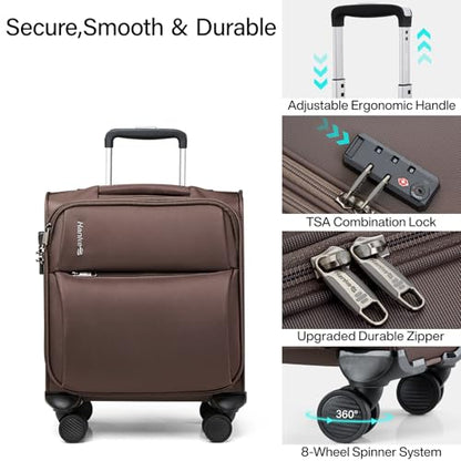 Hanke 16 Inch Underseat Carry On Luggage with Spinner Wheels for Airline, Small Softside TSA Approved Luggage Lightweight Rolling Suitcases Under Seat Travel Carry-On Bag(Coffee) - color: Coffee, size: 16 Inch Underseat