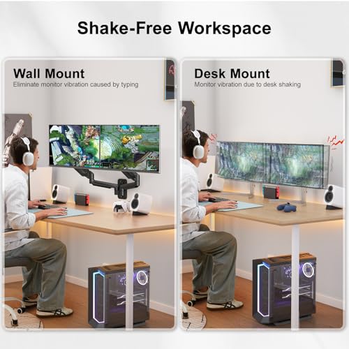 HUANUO Gaming Dual Monitor Wall Mount for 17-32 Inch Computer Screen Mount (4.4-17.6lbs Per Arm) - VESA 75x75/100x100 Height Adjustable Stand for Dual Monitors - Home Office Desk Setup
