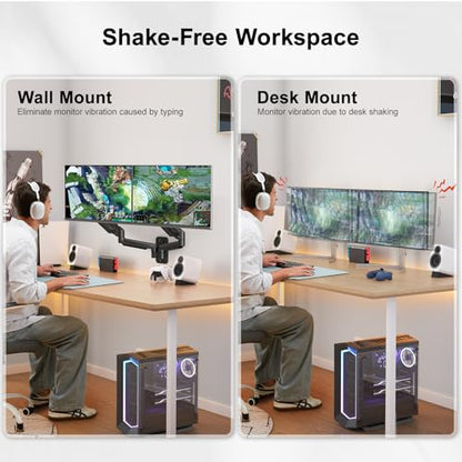 HUANUO Gaming Dual Monitor Wall Mount for 17-32 Inch Computer Screen Mount (4.4-17.6lbs Per Arm) - VESA 75x75/100x100 Height Adjustable Stand for Dual Monitors - Home Office Desk Setup