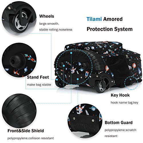 Tilami Rolling Backpack 18 inch Wheeled Laptop Backpack School College Student Travel Trip Boys and Girls, Astronaut - color: Astronaut Black