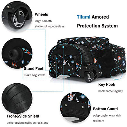 Tilami Rolling Backpack 18 inch Wheeled Laptop Backpack School College Student Travel Trip Boys and Girls, Astronaut - color: Astronaut Black