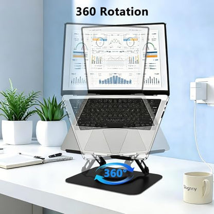 360 Rotation Laptop Stand, Multi-Angle Adjustable Laptop Holder Riser Stable Base Fully Foldable Easy to Storage and Portable Fit for MacBook Pro/Air HP 14 All Under 16” Devices (Black) - color: Black