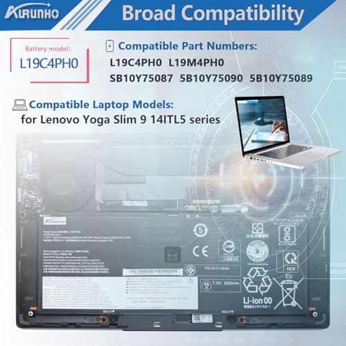 L19C4PH0 63.5Wh Laptop Battery Replacement for Lenovo Yoga Slim 9 14ITL5 Series L19M4PH0 SB10Y75087 5B10Y75090 5B10Y75089 7.72V