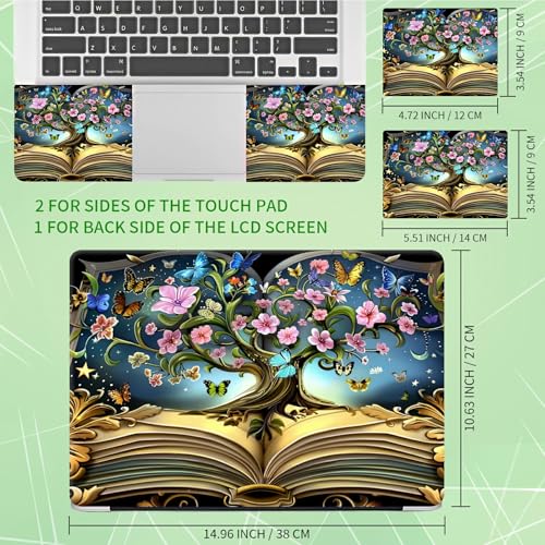 Laptop Skin Sticker Decal, Universal Protective Cover Fit 12 13 14 15.6 Inch Notebook, Reusable Water-Resistant Vinyl Decal w/ 2 Wrist Pads for Business Travel Office, Book Tree - color: Book Tree