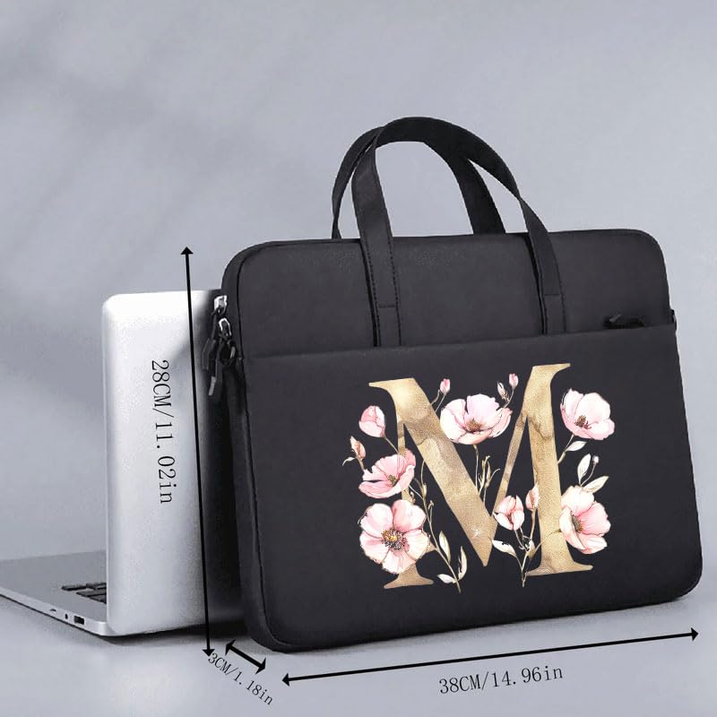 Computer Bag For Men & Women, With Initial Laptop Bag,14/15inches Messenger bag For Office、Business、Travel、School - color: Bk-m