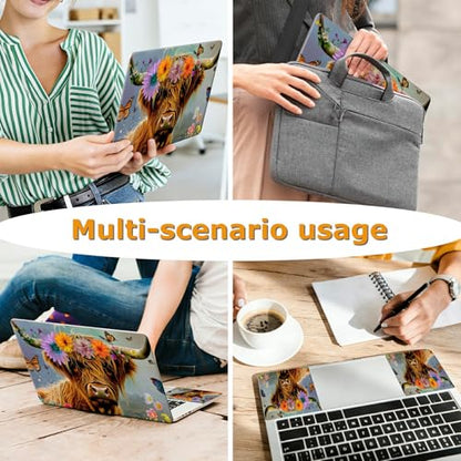 Universal Laptop Skin Sticker with 2 Wrist Pad Decals, 3-Piece Removable Vinyl Laptop Cover, Daisy Highland Cattle Waterproof Anti-Scratch, Easy-Trim Fit for 13.3" 14" 15.6" Laptops - color: Daisy Highland Cattle